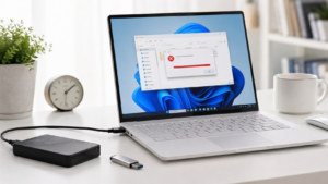 파일 또는 디렉터리가 손상되어 읽을 수 없습니다 오류 해결을 위한 Windows 11 외장 USB 연결 화면