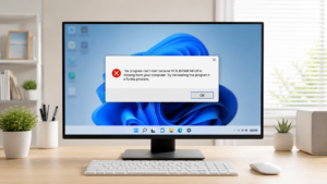 VCRUNTIME140.dll 누락 오류로 코드 실행을 진행할 수 없습니다 메시지가 표시된 Windows 11 화면