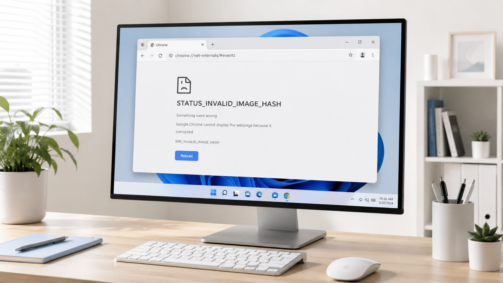 크롬 STATUS_INVALID_IMAGE_HASH 오류 해결 방법을 안내하는 Windows 11 Chrome 브라우저 화면