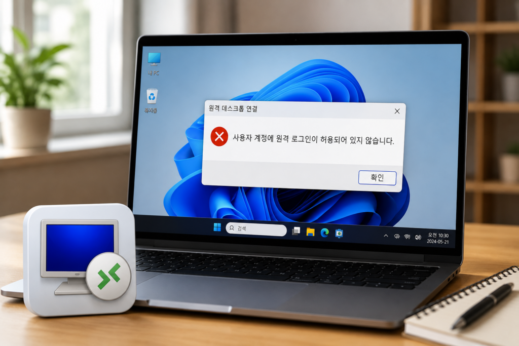 Windows 11 원격 데스크톱 사용자 계정에 원격 로그인이 허용되어 있지 않습니다 오류 화면